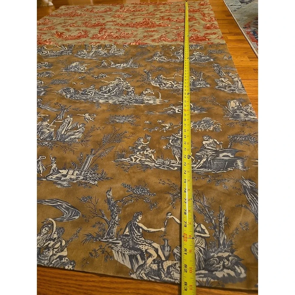Vintage Toile de Jouy Fabric Panel – French Country Pastoral Scene – Red &‎ Blue
